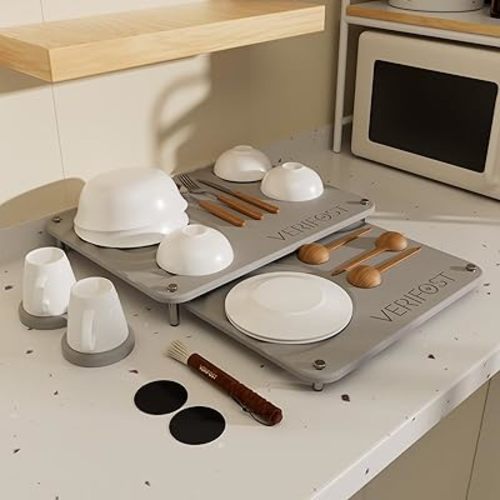 VERIFOST 2025 2pcs Large Stone Drying Mat for Kitchen Counter, Quick Drying Matt Kitchen Counter, Large Drying Stone for Kitchen Counter, Diatomaceous Earth Dish Drying Mat, Moonlight Gray