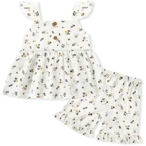 SANMIO Toddler Girl Clothes Summer Baby Girl Cute Sleeveless Tank Tops with Bow and Ruffled Shorts 2Pcs Outfits Set