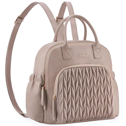 LOVEVOOK Diaper Bag Backpack, Small Leather Diaper Backpack, Quilted Stylish Waterproof Baby Diaper Bags with Insulated Pockets for Mom Women Light Camel