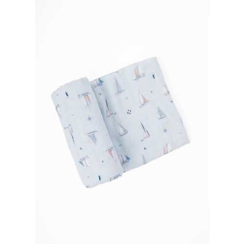 Bamboo Swaddle Blanket SAILBOATS, Blue Swaddle Blanket, Boats Baby Blanket, Baby Boy Boats Nursery, Bamboo Baby Blanket