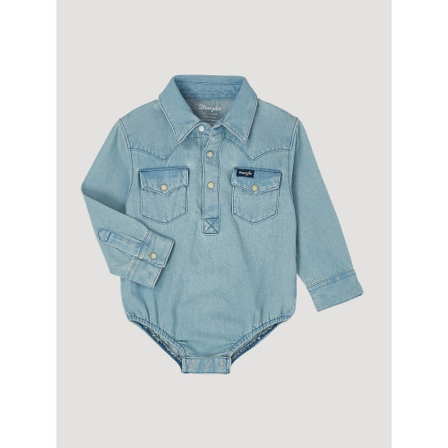 Baby Boy Long Sleeve Denim Bodysuit with Western Snap Placket | COLLECTIONS | Wrangler®