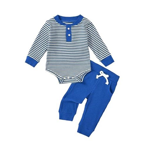 Newborn Baby Boy Clothes Ribbed Knit Long Sleeve Romper and Pants Set Fall Winter Baby Boy Outfits