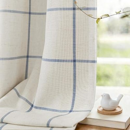 Blackout Plaid Curtains - 84 Inches Long, 2 Panels, Navy Blue