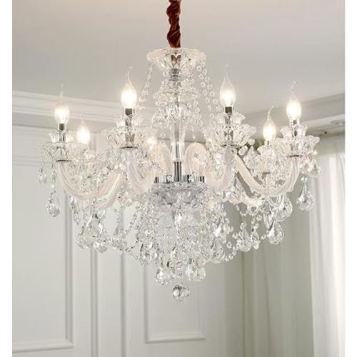 Modern K9 Transparent Crystal Chandelier,Luxury Clear Crystal Pendant Light Fixture 8 Light,Modern Ceiling Lighting for Living Room, Dining Room, Bedroom (8 Lights)