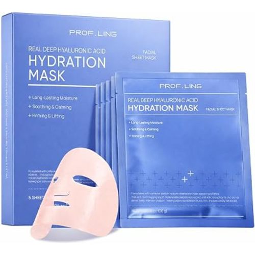 Real Deep Hyaluronic Acid Face Mask, Deep Hydrating & Moisturizing Sheet Mask for Dry, Dehydrated & Sensitive Skin, Intensive Moisture Care, Korean Skincare, 28g x 5 ea
