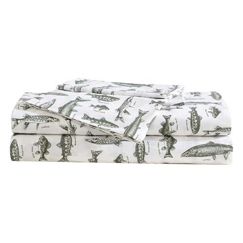 Eddie Bauer - Sheet Set, Cotton Percale Bedding with Matching Pillowcase, Crisp & Breathable, 200-Thread Count, Classic Comfort Essentials (Wes Fish Green, Twin)