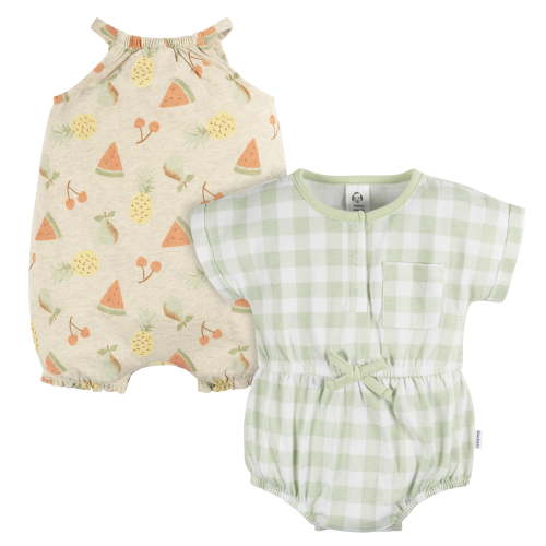 Gerber Baby Girl Rompers, 2-Pack, Sizes 0/3 Months - 24 Months