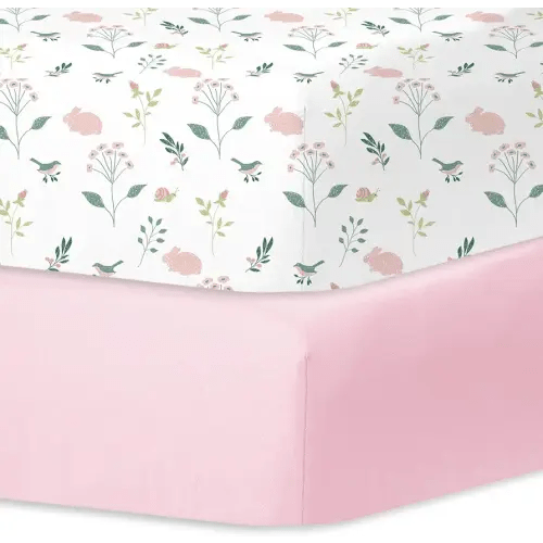 Little Grape Land Crib Sheets for Girls and Boys, 2pk Baby Crib Fitted Sheet for Standard Size Crib and Toddler Mattress, Super Soft Baby Sheet (Little Bunny)