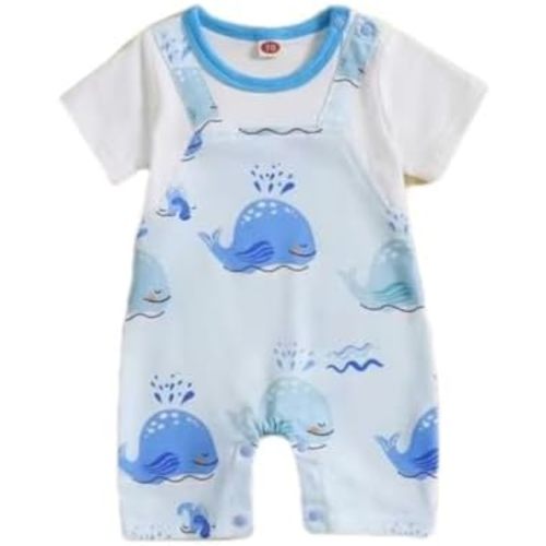 Newborn Baby Boy Summer Clothes Short Sleeve Whale Print Jumpsuit Playsuit Shortall Romper One Piece Ocean Outfit