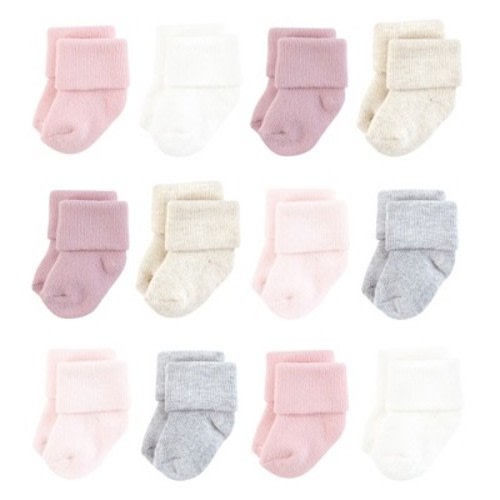 Hudson Baby Unisex Cotton Rich Newborn and Terry Socks, Mauve Neutral, 0-6 Months