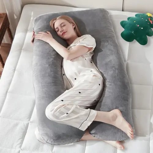 DOWNCOOL Pregnancy Pillow, U Shaped Body Pillow, Memory Foam Maternity Pillow, 55 Inch Grey Pillow with Removable Cover for Sleeping,Support for Back, HIPS, Legs, Belly