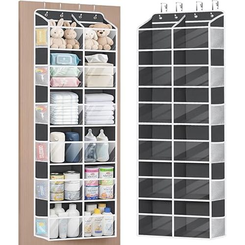 Univivi Over The Door Organizer, 6 Tiers Behind Door Storage with Clear Deep Pockets Hanging Organizer for Closet, Bedroom, Nursery, Bathroom and Sundries (Dark Grey)