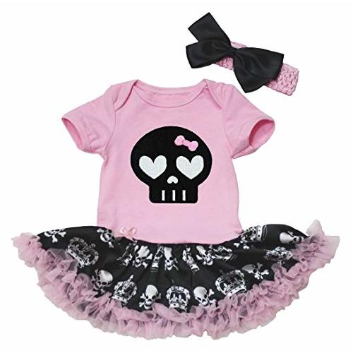 Petitebella Black Skull Face Bodysuit Tutu Baby Dress Nb-18m