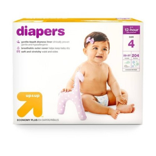 Diapers Economy Plus Pack - Size 4 - 204ct - Up&Up™