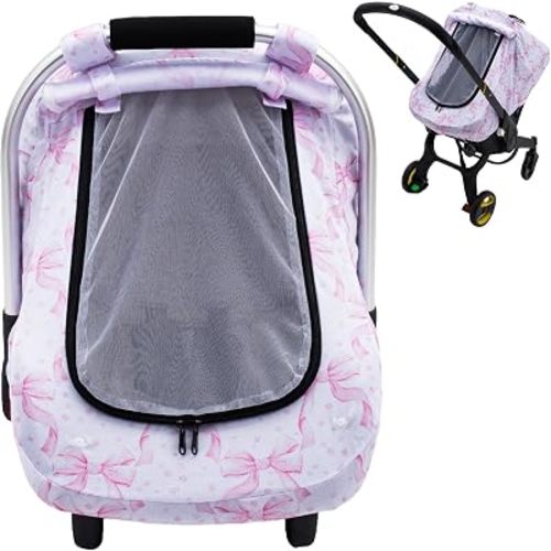 Baby Car Seat Cover with Mesh Window, Infant Carseat Canopy for Girls