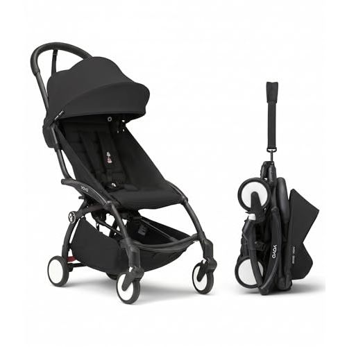 Stokke YOYO3 Travel Stroller from 6 Months, Easy Fold, Black/Black | Includes Frame, Seat Cushion, & Canopy, Light & Compact, Carry-on Compatible, Storage in Zip Back Pocket & Under Seat Basket