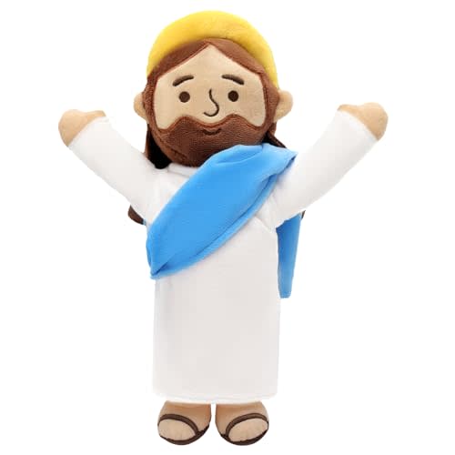 Yelakey 13-Inch Jesus Plush Soft Jesus Doll, Christian Gift for Kids | Jesus stuffed doll in white robe and open arms for Easter, Christmas, Baptism, First Communion and Sunday school gifts