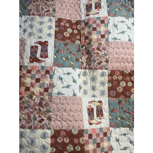 Baby Girl Quilt Handmade|Cowgirl Theme |Western Theme| Nursery Decor| Crib Bedding| Shower Gift
