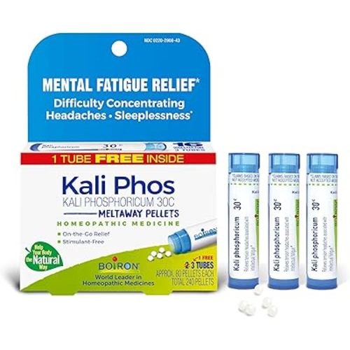 Boiron Kali Phosphoricum 30C Homeopathic Medicine for Headaches, Sleeplessness, Mental Fatigue, and Concentration Difficulties - 3 Count (240 Pellets)