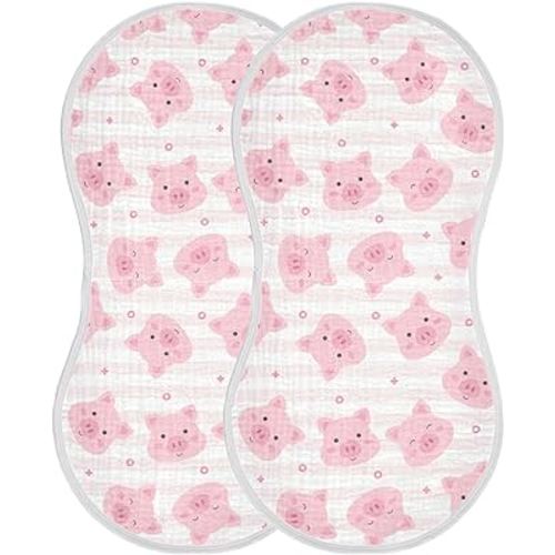 Muslin Baby Burp Cloths, Pink Pigs Stripes Muslin Baby Rags Comfy Soft Absorbent in for Newborn Boys and Girls 2 Piece 22 x 11 Inch