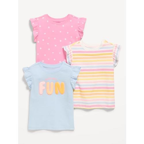 Short Ruffle-Sleeves T-Shirt 3-Pack for Toddler Girls