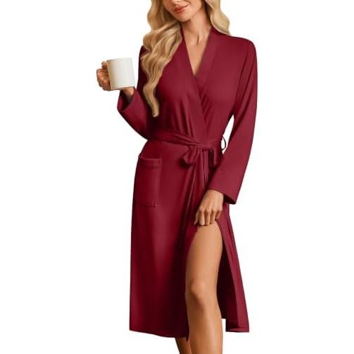 Ekouaer Womens Robe Long Kimono Bathrobe Lightweight Sleepwear with Pockets