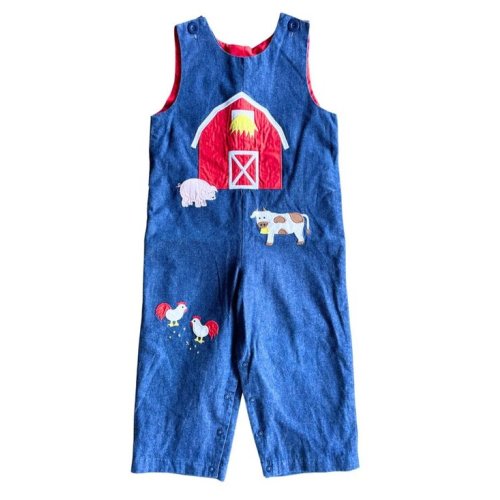Vintage Kelly's Kids 100% Cotton Denim Farm Animals Romper Jumper - Sz 4