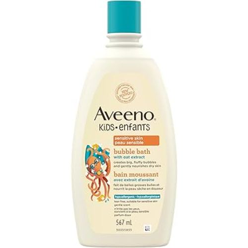 Aveeno Kids Sensitive Skin Bubble Bath, Children's Bubble Bath for Sensitive Skin with Oat Extract, Kid's Bath Liquid Nourishes Dry Skin & Makes Big, Fluffy Bubbles for Bath Time Fun, Dye-Free, 567 mL