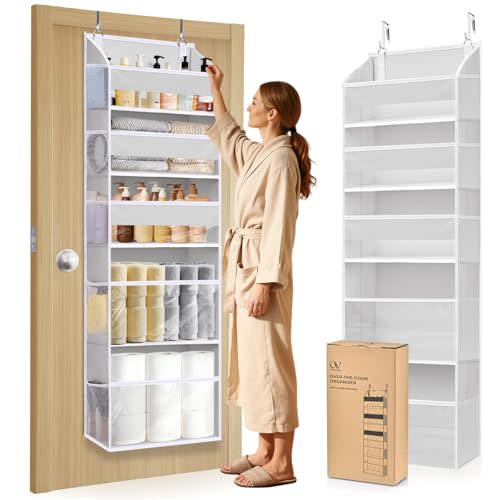 5 Tiers Over Door Organizer with 10 Mesh Side Pockets, 44 lbs Weight Capacity Hanging Storage Organizer with Clear Window Kids Toys, Shoes, Diapers, Light Gray