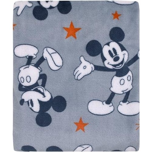 Disney Mickey Mouse Gray, Navy, White and Red Stars Super Soft Baby Blanket