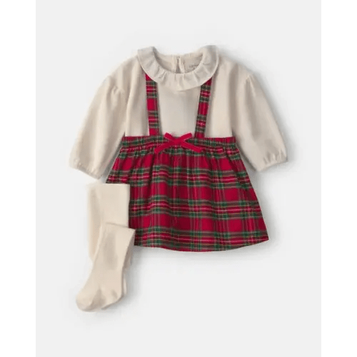 Baby Girl 3-Piece Plaid Christmas Long-Sleeve Dress Set - Red/Cream | Carter's
