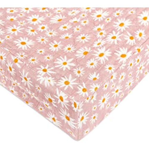 Babyletto 100% Quilted Organic Cotton Changing Pad Cover, GOTS-Certified, Fitted 360°, Ultra-Soft and Breathable Muslin - Daisy