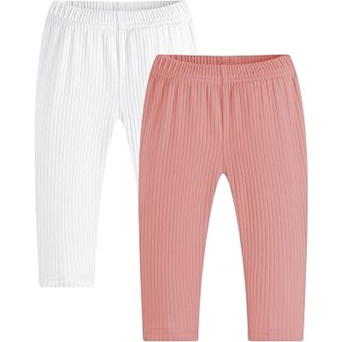 Newborn Infant Girls Pants Baby Girls' 5-Pack Pant Cotton Solid Ribbed Pants Girls Bottoms Pull On Leggings Joggers
