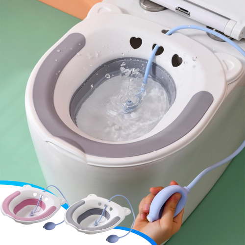 Nursing Postpartum Sitz Bath Basin Collapsible Toilet Seat Soaking Tub with Flush Hose for Post-Surgery Recovery and Hemorrhoid Relief Comfort | Gray KTFgvq