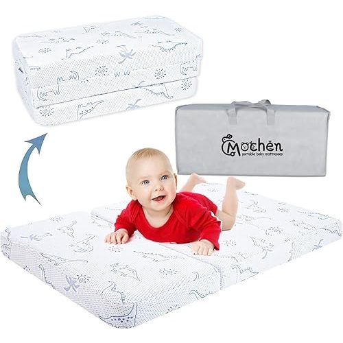 Mochen Trifold Pack and Play Mattress, 38"x26" Breathable Dual-Sided Memory Foam Pack n Play Mattresses Pad, Foldable Portable Baby Mattress for Pack N Play with Travel Bag & Washable Cover