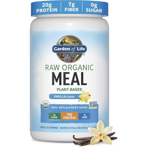 Garden of Life Meal Replacement Shakes, Vegan Raw Organic Protein Powder, Vanilla Protein Powder with Plant Based Pea Protein, Sprouts, Greens, Probiotics, Dairy Free 28 Servings