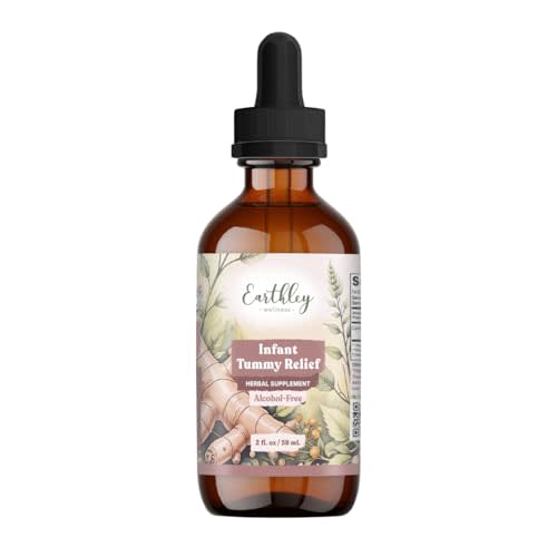 Earthley Wellness Infant Tummy Relief, Gripe Water, Organic Herbal Tincture for Gas, Bloating, and Hiccups in Babies & Kids, Gentle Stomach Support with Fennel, Ginger, & Catnip, Alcohol-Free (2 oz)