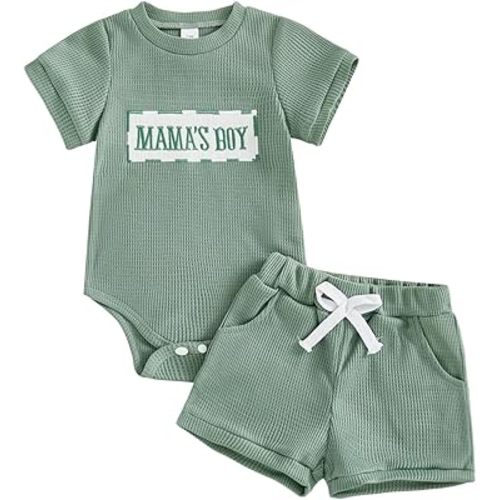 MERSARIPHY Newborn Baby Boy Summer Clothes Mama's Boy Little Dude Short Sleeve Romper Shorts Set Infant Waffle Knit Outfit