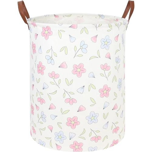 FXOCSHE Flower Patter Laundry Hamper,Girls Laundry Basket,Waterproof foldable kid's laundry basket,Baby Girls Nursery Hamper,Gift Baskets, Girls Room Decor(Blue flower)