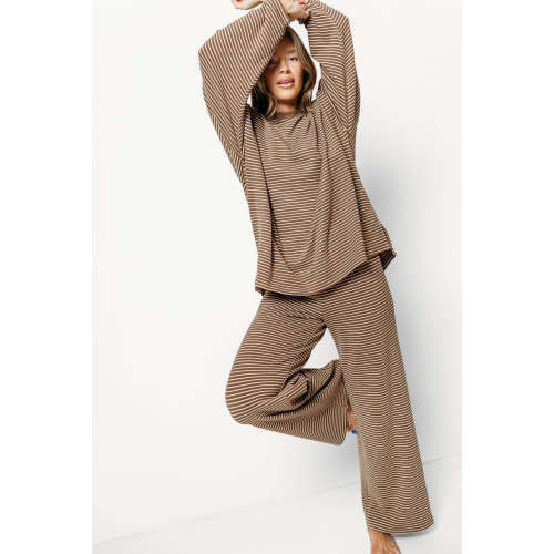 Naomi Striped Oversized Fleece Long Sleeve Top in Dark Mocha - Bump Friendly *8/25 PRE-ORDER*