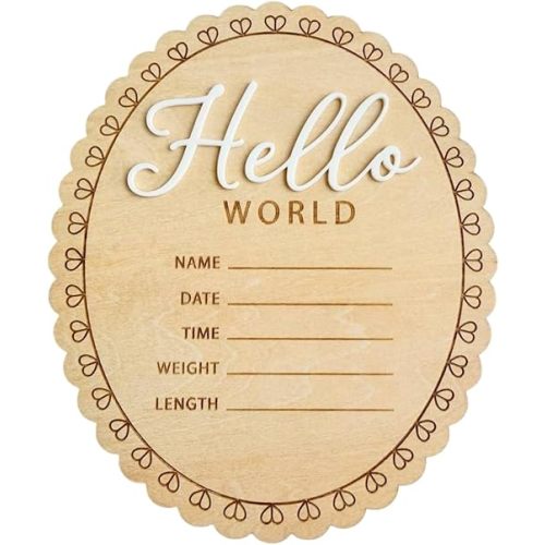Hello World Baby Wooden Ornament, Newborn Birth Announcement Plaque, Baby Milestone Keepsake, Nursery Decor, Personalized Gift for New Parents
