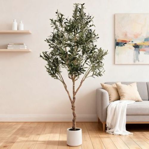 Swtroom Artificial Olive Trees 7 ft Large Olive Plants with White Planter Home Decor Housewarming Gift