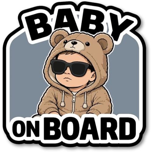 Baby On Board Car Magnet - Cool Teddy Bear Baby Magnetic Car Sign, Waterproof Removable Magnet for Cars & SUVs - Teddy Hoodie