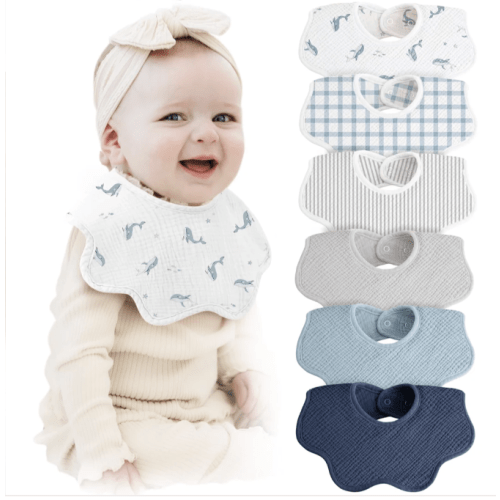 Konssy 6-Pack Muslin Baby Bandana Bibs, Drool Bibs for Girls & Boys