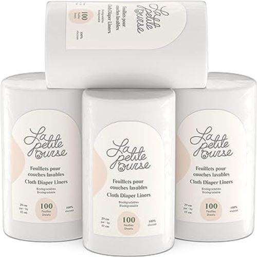 LA PETITE OURSE Cloth Diaper Liners, Cloth Diaper Liner Rolls, Fragrance Free Cloth Diaper Liners, Unscented, SGS Certified, 11.5 X 6.75 inches - 100 Sheets/Roll - Pack of 4