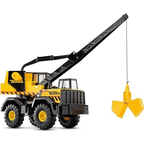 Tonka Steel Classics Mighty Crane - Made with Steel & Sturdy Plastic, Yellow Toy Construction Truck, Boys and Girls, Kids, Toddlers, Ages 3+