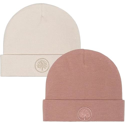 Parker Baby Beanie Hat Set 2-Pack | 100% Cotton Jersey | Double-Layered & Comfortable Fit for 0-3 Months | Neutral Colors