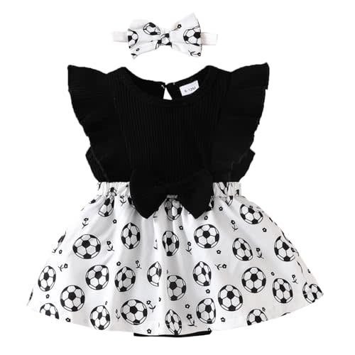 Baby Girl Clothes Newborn Romper Dresses Baseball Soccer Ruffle Sleeveless Bodysuit Infant Summer Outfit with Headband 0-24M