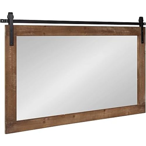 Kate and Laurel Cates Farmhouse Horizontal Wood Framed Wall Mirror, 40 x 26, Rustic Brown, Barn Door-Inspired Rustic Mirrors for Wall