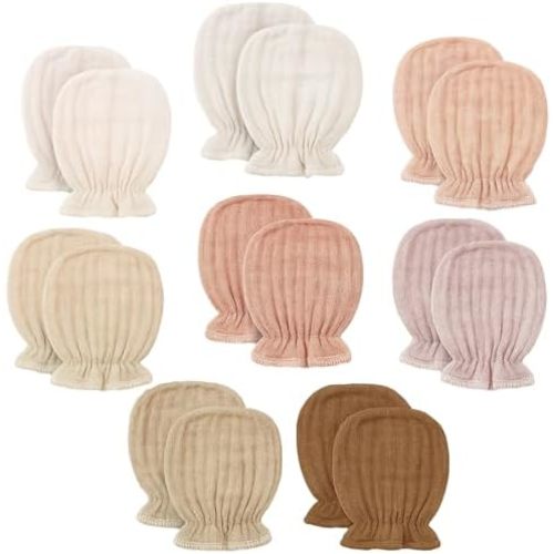 8 Pairs Newborn Baby Muslin Mittens 0-6 Months No Scratch Elastic Wrist Soft Breathable Gloves Bulk Cotton for Infant